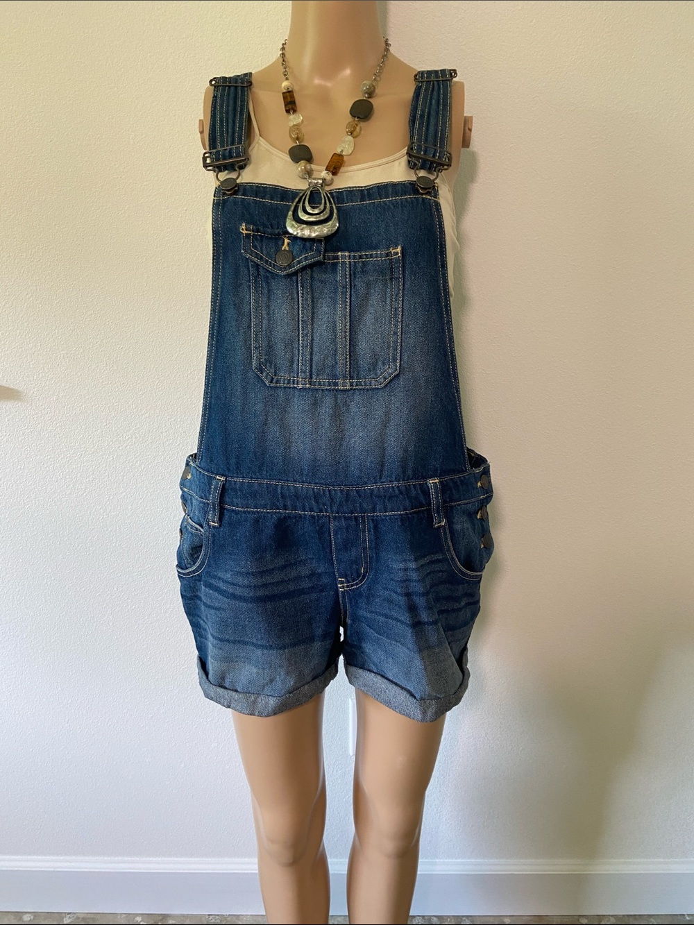 lei Dark Blue cotton Denim Short Overalls with Front Pocket Sz XL